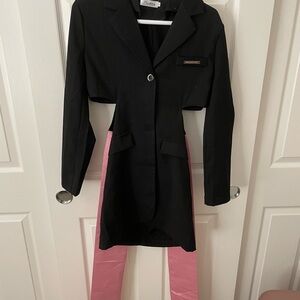 Black Cropped Trench Coat with Pink Side Panels